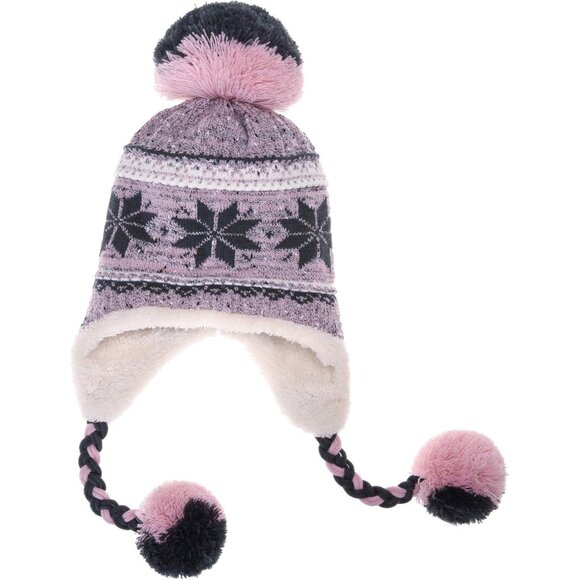 Accessories - Women Pink Pompom Long Ear Straps Beanie Winter Warm Fleece Lined Ski Hats Cap